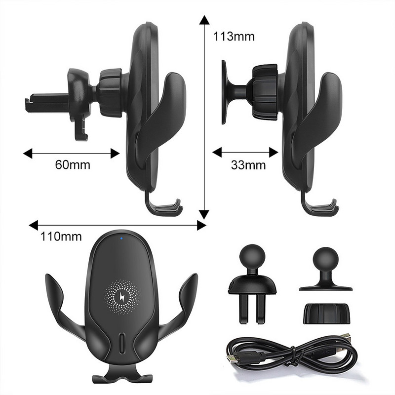 Ασύρματη βάση φόρτισης αυτοκινήτου Qi 15W Βάση αυτοκινήτου Έξυπνη υπέρυθρη βάση για αεραγωγό Ασύρματο φορτιστή αυτοκινήτου για iPhoneXiaomi