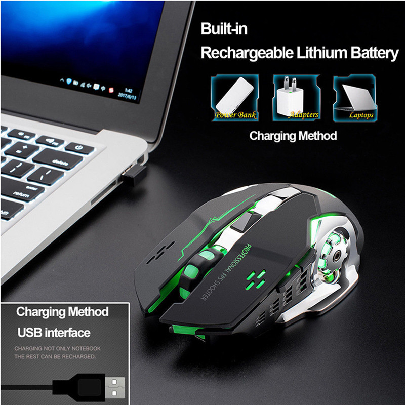 X8 bežični miš za igranje Punjivi tihi LED pozadinsko osvjetljenje USB optički ergonomski miš za igranje LOL miševi miš za surfanje za igrače za PC