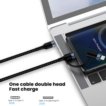 3A Double Type-c Head to 8 Pin кабел 60W/20W 2 в 1 кабел за бързо зареждане 1m USB C кабел за данни за iPhone 14 13 12 Pro MacBook