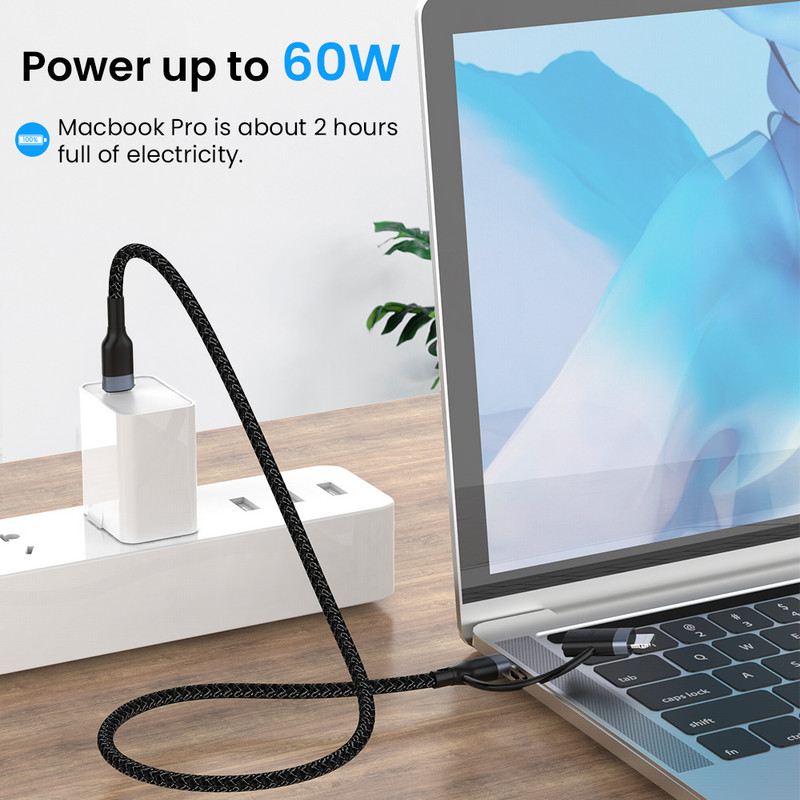 3A kábel s dvojitým konektorom Type-C na 8-pinový konektor 60W/20W 2 v 1, rýchlonabíjací kábel 1 m, dátový kábel USB-C pre iPhone 14 13 12 Pro, MacBook