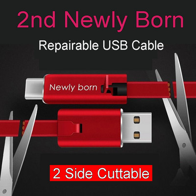 BAECOAR 2M javítható USB kábel Micro USB Type C kábel Állítható C típusú telefonkábel Vágható telefon töltő iPhone Androidhoz