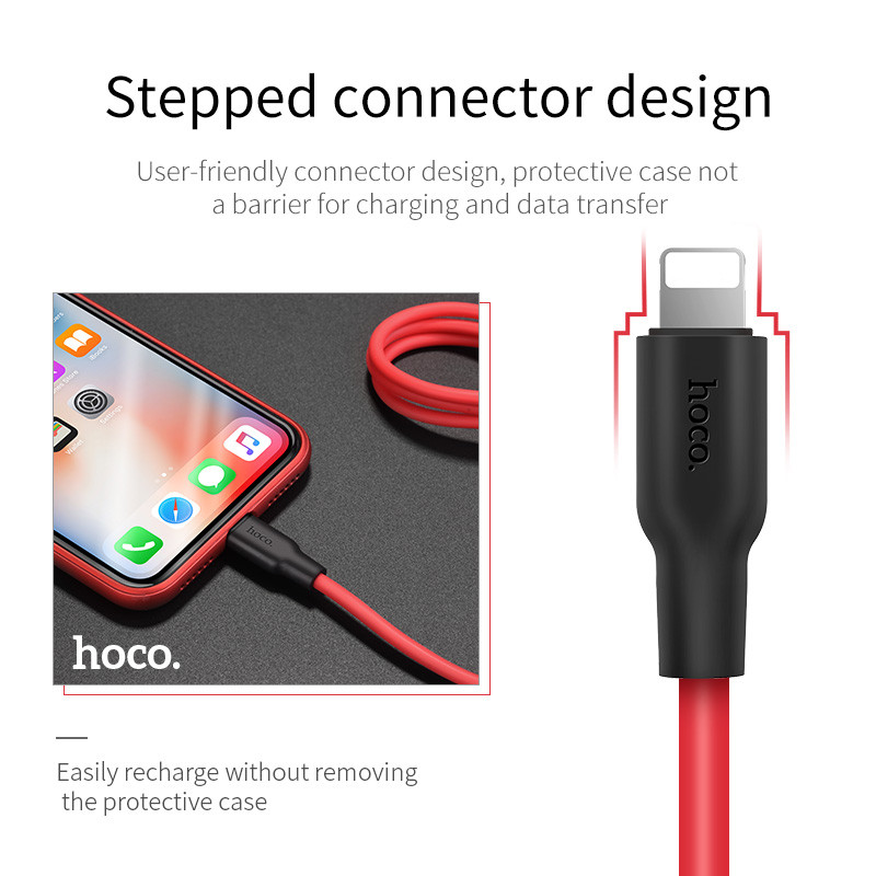Silikónový nabíjací USB kábel HOCO pre iPhone X 8 7 6 Plus pre Apple iPhone XS Max, nabíjačka pre iPad, ohňovzdorný, dobrý pocit v ruke