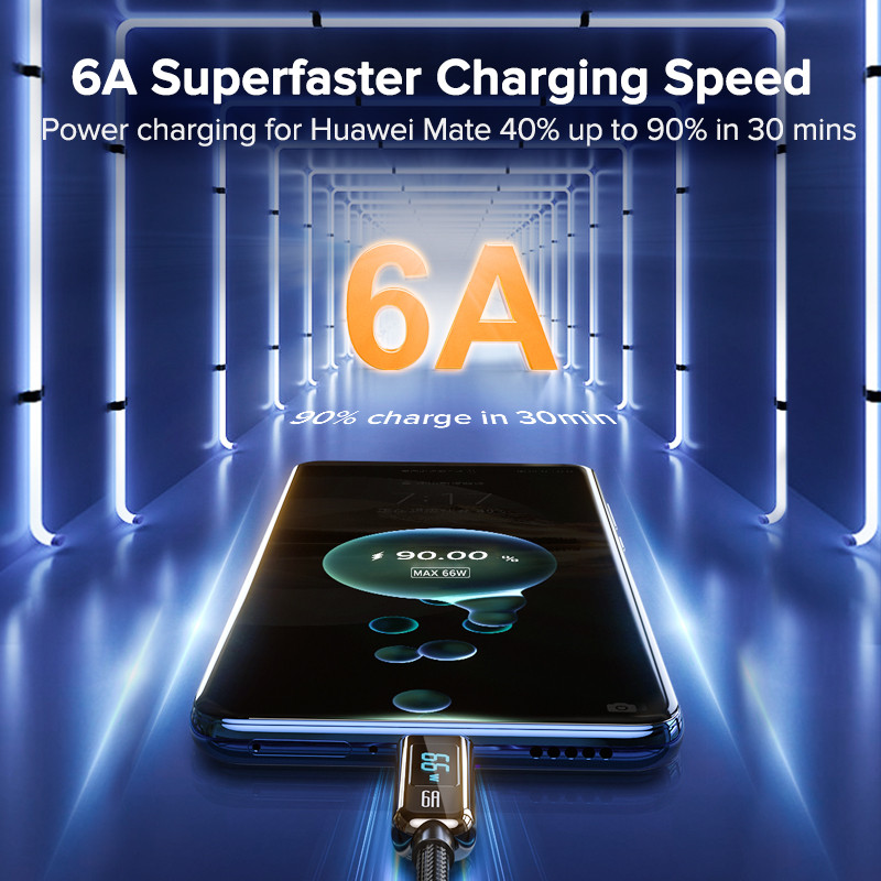 QOOVI 6A USB Type-C kábel 66W rýchle nabíjanie digitálny kábel pre displej rýchlonabíjačka pre Huawei P40 Xiaomi Samsung OnePlus