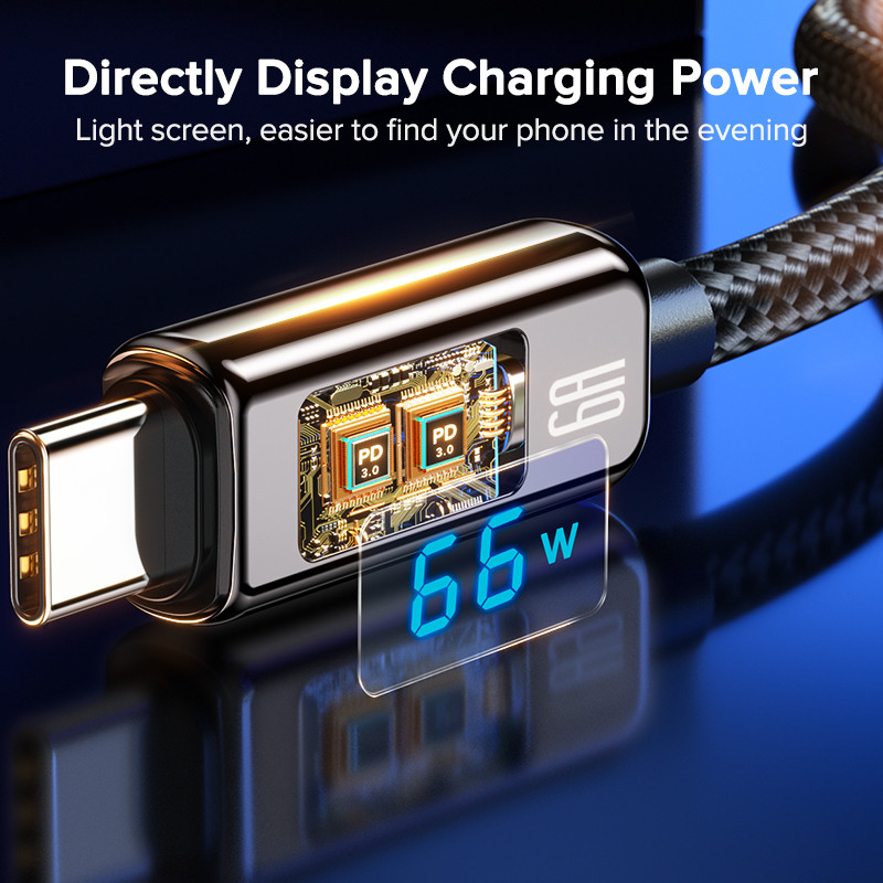 QOOVI 6A USB Type-C kábel 66W rýchle nabíjanie digitálny kábel pre displej rýchlonabíjačka pre Huawei P40 Xiaomi Samsung OnePlus