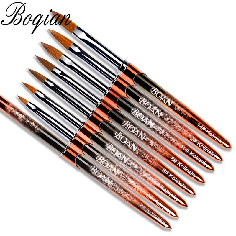 BQAN #2-#20 Rose Gold Kolinsky Sable köröm akril ecset UV gél faragó toll ecset folyékony púder barkácsolás körömrajzoló köröm ecset
