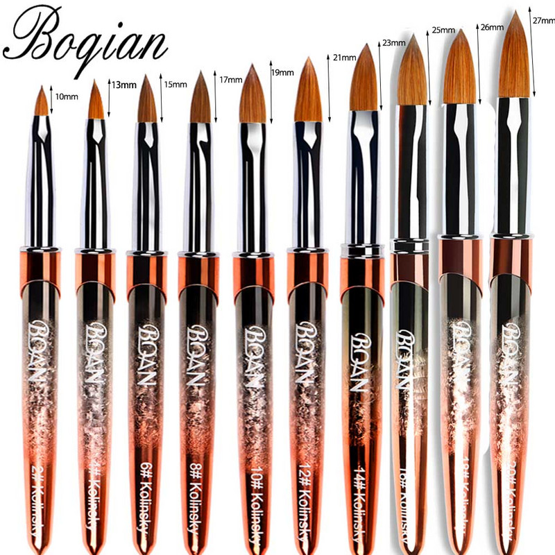BQAN #2-#20 Rose Gold Kolinsky Sable köröm akril ecset UV gél faragó toll ecset folyékony púder barkácsolás körömrajzoló köröm ecset