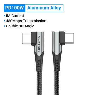 Nabíjací kábel Vention PD 100W USB Type-C na USB C pre Samsung S10 S20 MacBook Pro iPad Quick Charger 4.0 PD Fast Charging Cable