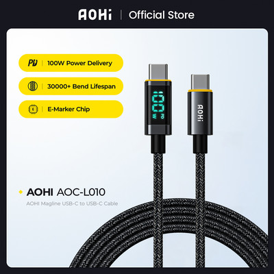AOHI 1,2 m USB C kabelis 100 W PD Type C greitas įkrovimas, skirtas Galaxy MacBook Huawei Xiaomi LED skaitmeninio ekrano duomenų laido duomenys telefonams