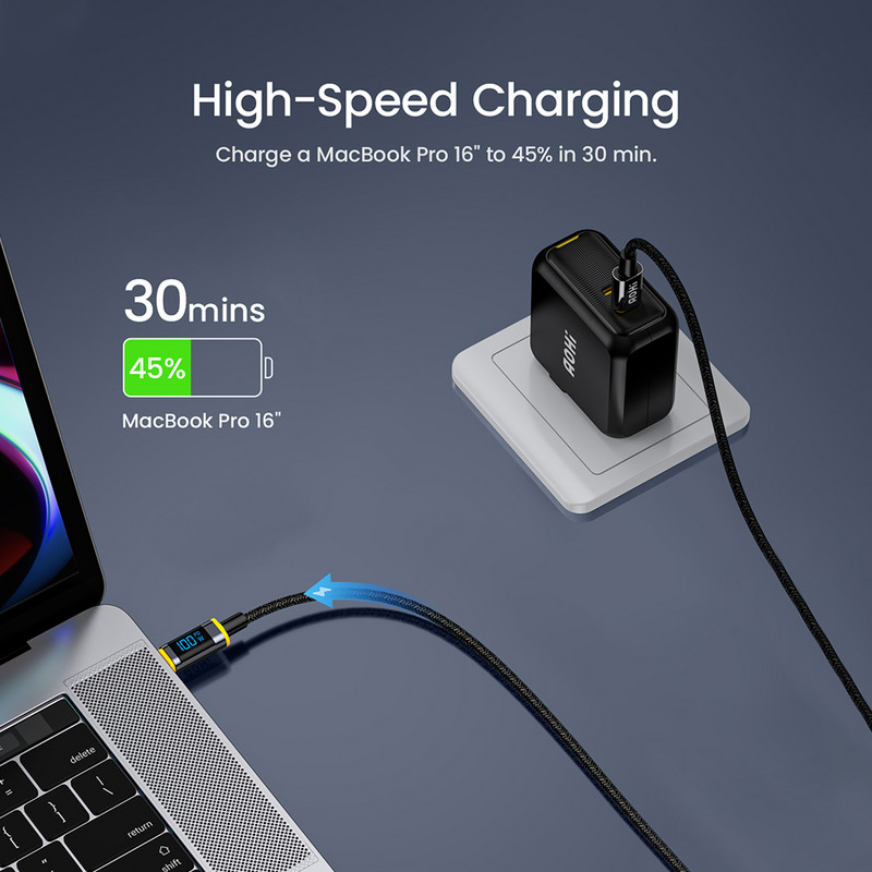 AOHI 1,2 m USB C kabel 100 W PD Tip C Brzo punjenje za Galaxy MacBook Huawei Xiaomi LED digitalni zaslon Podatkovni kabel Podaci za telefone