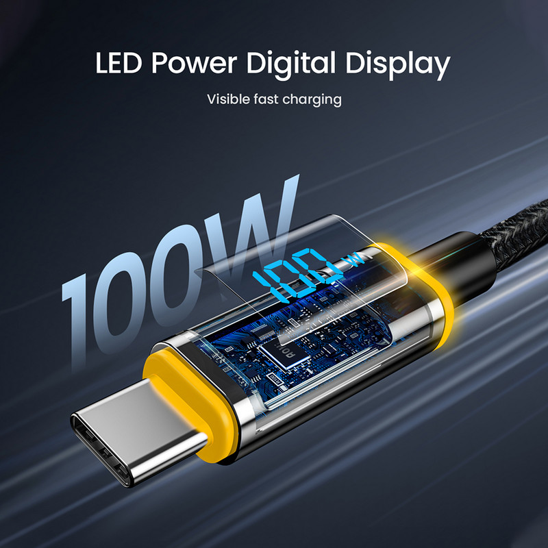 AOHI 1,2 m USB C kabel 100 W PD Tip C Brzo punjenje za Galaxy MacBook Huawei Xiaomi LED digitalni zaslon Podatkovni kabel Podaci za telefone