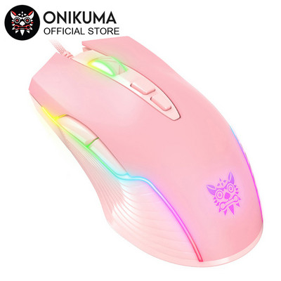 ONIKUMA 6400 DPI Žičani miš za igre s disanjem LED optički USB 7 gumba Računalo za igrače Ružičasti miševi za prijenosno računalo Stolno računalo