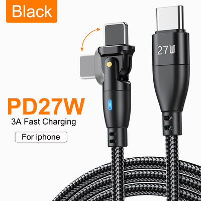 AUFU 180 rotirajući USB C kabel PD 20W 27W kabel za brzo punjenje za iPhone14 13 12 11 Pro Max XR podatkovni kabel punjača za mobilni telefon