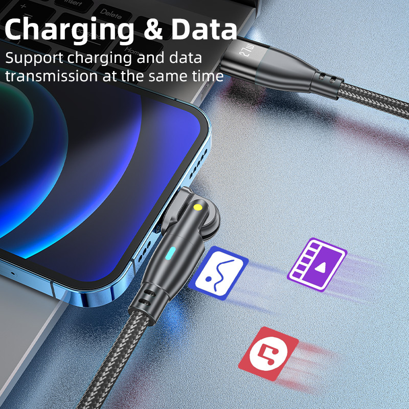 AUFU 180 Rotate USB C kábel PD 20W 27W gyorstöltő kábel iPhone14 13 12 11 Pro Max XR mobil mobiltelefon töltő adatkábelhez