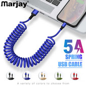 Kábel Marjay 5A USB typu C s rýchlonabíjacou pružinou pre iPhone 11 12 13 Micro USB kábel pre Samsung Xiaomi Huawei dátový kábel