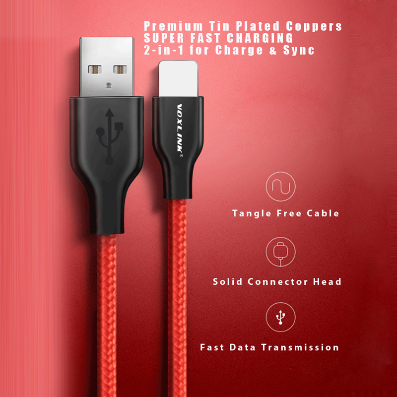 VOXLINK USB kábel 5Pack Nylon fonott iphone X XS XR Gyorstöltés Sync Data USB kábel iphone xs max 8 8Plus 7 6s ipad készülékhez