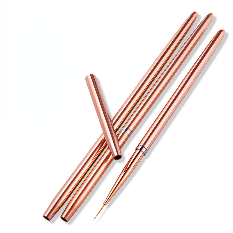 Розово злато 3 бр./компл. Nail Art UV Gel Liner Четки за рисуване Рисуване Цветни ивици Дизайн Комплекти инструменти за маникюр 7/9/11 mm