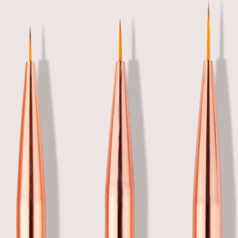 Розово злато 3 бр./компл. Nail Art UV Gel Liner Четки за рисуване Рисуване Цветни ивици Дизайн Комплекти инструменти за маникюр 7/9/11 mm