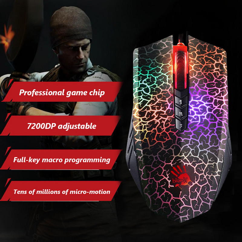 Bloody A90 A70 4000DPI USB laidinė žaidimų pelė Optinis jutiklis Spalvingos akinimo žaidimų pelės, skirtos profesionaliam žaidėjui nešiojamam kompiuteriui