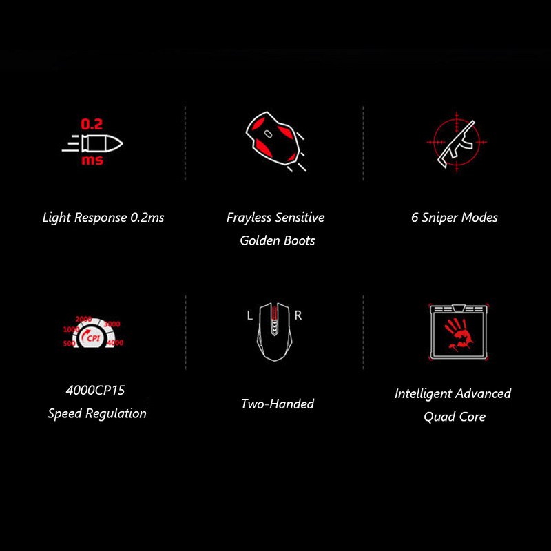 Bloody A90 A70 4000DPI USB laidinė žaidimų pelė Optinis jutiklis Spalvingos akinimo žaidimų pelės, skirtos profesionaliam žaidėjui nešiojamam kompiuteriui