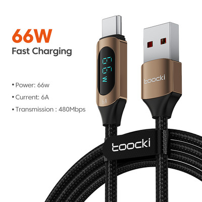 Toocki USB C - USB C kábel Gyorstöltő 100W 66W digitális kijelző PD Type C töltőkábel Huawei Samsung Xiaomi Macbook USBC-hez