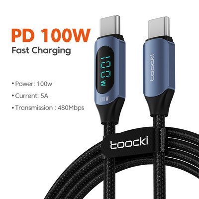 Toocki USB C - USB C kábel Gyorstöltő 100W 66W digitális kijelző PD Type C töltőkábel Huawei Samsung Xiaomi Macbook USBC-hez