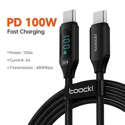 Toocki USB C - USB C kábel Gyorstöltő 100W 66W digitális kijelző PD Type C töltőkábel Huawei Samsung Xiaomi Macbook USBC-hez