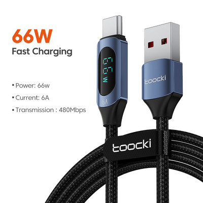 Toocki USB C - USB C kábel Gyorstöltő 100W 66W digitális kijelző PD Type C töltőkábel Huawei Samsung Xiaomi Macbook USBC-hez