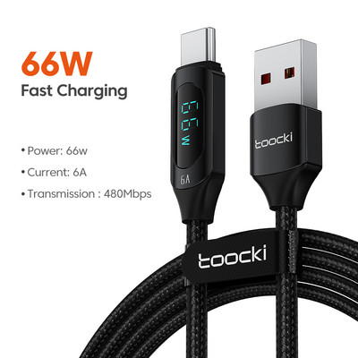 Toocki USB C - USB C kábel Gyorstöltő 100W 66W digitális kijelző PD Type C töltőkábel Huawei Samsung Xiaomi Macbook USBC-hez