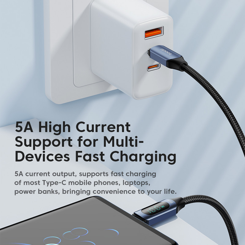 Toocki USB C - USB C kábel Gyorstöltő 100W 66W digitális kijelző PD Type C töltőkábel Huawei Samsung Xiaomi Macbook USBC-hez