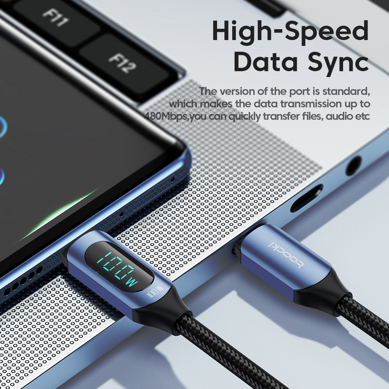 Toocki USB C - USB C kábel Gyorstöltő 100W 66W digitális kijelző PD Type C töltőkábel Huawei Samsung Xiaomi Macbook USBC-hez