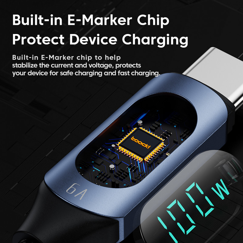 Toocki USB C - USB C kábel Gyorstöltő 100W 66W digitális kijelző PD Type C töltőkábel Huawei Samsung Xiaomi Macbook USBC-hez