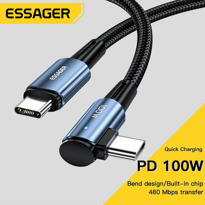 Essager 100W USB tip C na USB C kabel pod kutom od 90 stupnjeva za iPad MacBook Pro Xiaomi Samsung Huawei Fast Charging Type-C Datum kabel