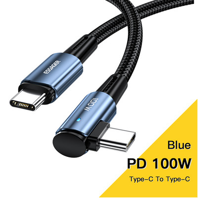 Essager 100 W USB Type C – USB C kábel 90 fokos szög iPad MacBook Pro Xiaomi Samsung Huawei gyorstöltő Type-C dátumkábelhez
