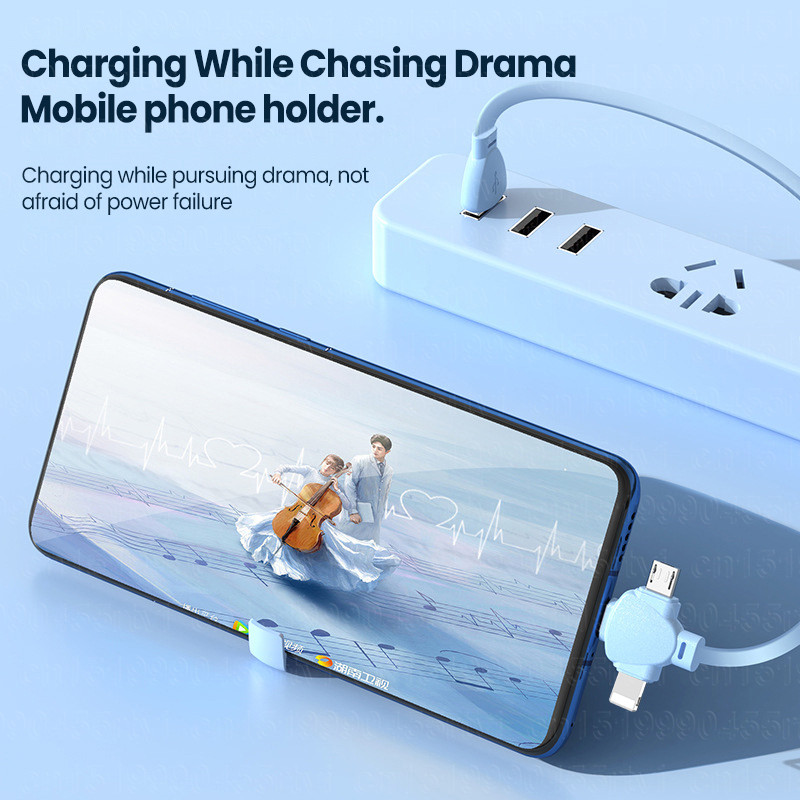 6A 4v1 zaťahovací USB kábel pre Huawei Prenosný 3v1 nabíjací kábel Micro USB typu C s držiakom na telefón pre iPhone 14 Samsung