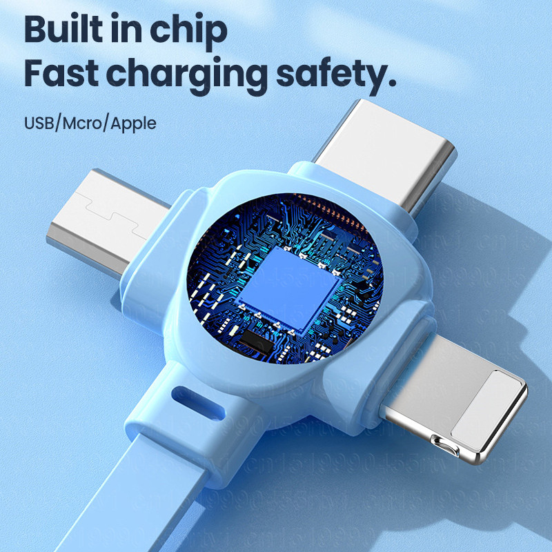 6A 4v1 zaťahovací USB kábel pre Huawei Prenosný 3v1 nabíjací kábel Micro USB typu C s držiakom na telefón pre iPhone 14 Samsung