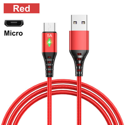 OLAF USB tip C kabel 5A kabel za brzo punjenje QC 3.0 LED svjetlo Micro Wire USB C kabel za Samsung Xiaomi 8 Huaiwei kabel za punjenje