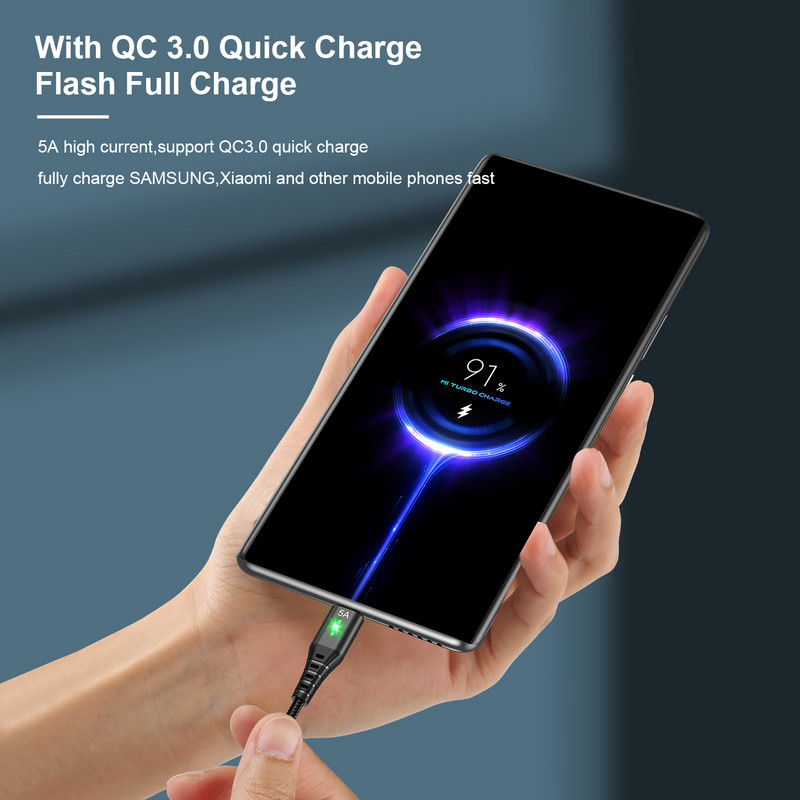 OLAF USB tip C kabel 5A kabel za brzo punjenje QC 3.0 LED svjetlo Micro Wire USB C kabel za Samsung Xiaomi 8 Huaiwei kabel za punjenje