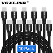 VOXLINK USB kabelis 10 Pack Nylon Braided skirtas iphone X XS greito įkrovimo sinchronizavimo duomenys 2.4A Skirtas iphone xr max Lightning įkrovimo laidui