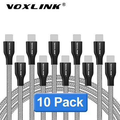 VOXLINK USB kabelis 10 Pack Nylon Braided skirtas iphone X XS greito įkrovimo sinchronizavimo duomenys 2.4A Skirtas iphone xr max Lightning įkrovimo laidui