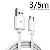 3/5 metrov dlhý mikro USB nabíjací kábel s flexibilným bielym káblom pre Samsung Huawei Xiaomi Android Smart mobilný telefón