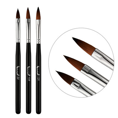 3 бр. Kolinsky Акрилна четка за нокти Дървена дръжка Гел Builder Чертеж Mink Brush UV Gel Liquid Powder Pen DIY Nails Art Инструмент за маникюр