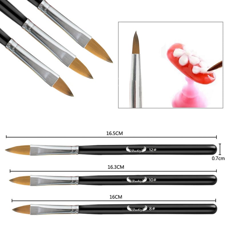 3db Kolinsky akril körömkefe fa nyelű gél építő rajz nercecset UV gél folyékony púder toll DIY Nails Art manikűr eszköz