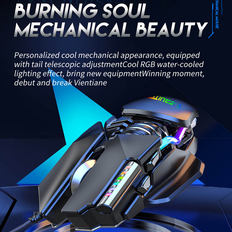 Laidinė žaidimų pelė Vandens aušinimo kompiuterio pelės RGB Gamer Ergonomiška 6 mygtukų 12800DPI LED, skirta nešiojamam kompiuteriui