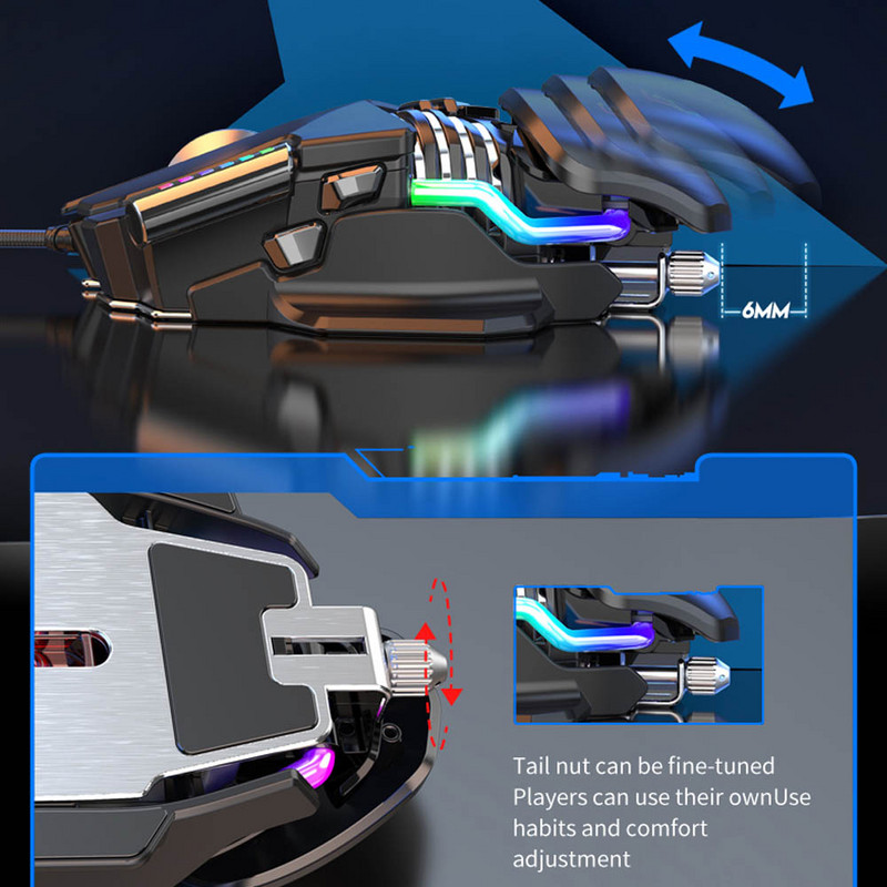 Laidinė žaidimų pelė Vandens aušinimo kompiuterio pelės RGB Gamer Ergonomiška 6 mygtukų 12800DPI LED, skirta nešiojamam kompiuteriui