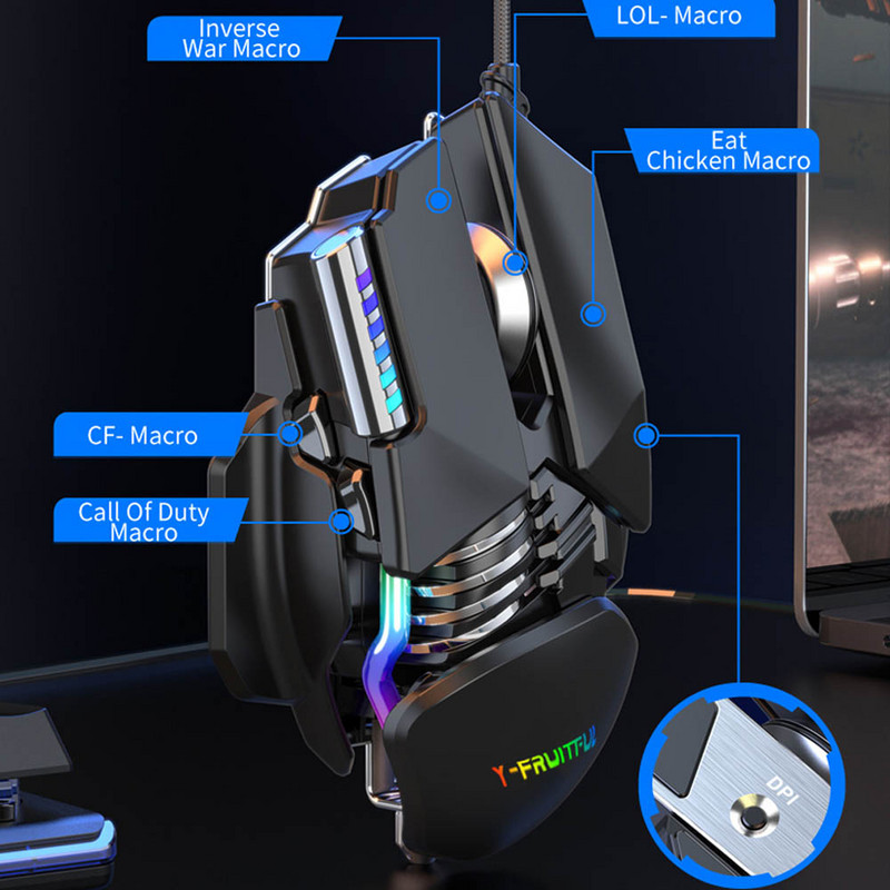 Laidinė žaidimų pelė Vandens aušinimo kompiuterio pelės RGB Gamer Ergonomiška 6 mygtukų 12800DPI LED, skirta nešiojamam kompiuteriui