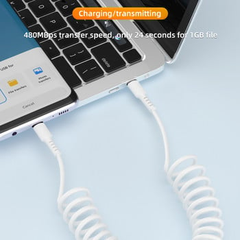 NOHON 2m Spring USB C към Type C кабел 66W PD Бързо зареждане Кабел за зарядно за iPad Samsung Xiaomi USBC Type-c кабел