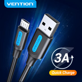 Vention Micro USB kábel 3A gyorstöltő USB adatkábel 2M 3M Samsung Xiaomi Huawei Android mobiltelefon USB töltőkábel