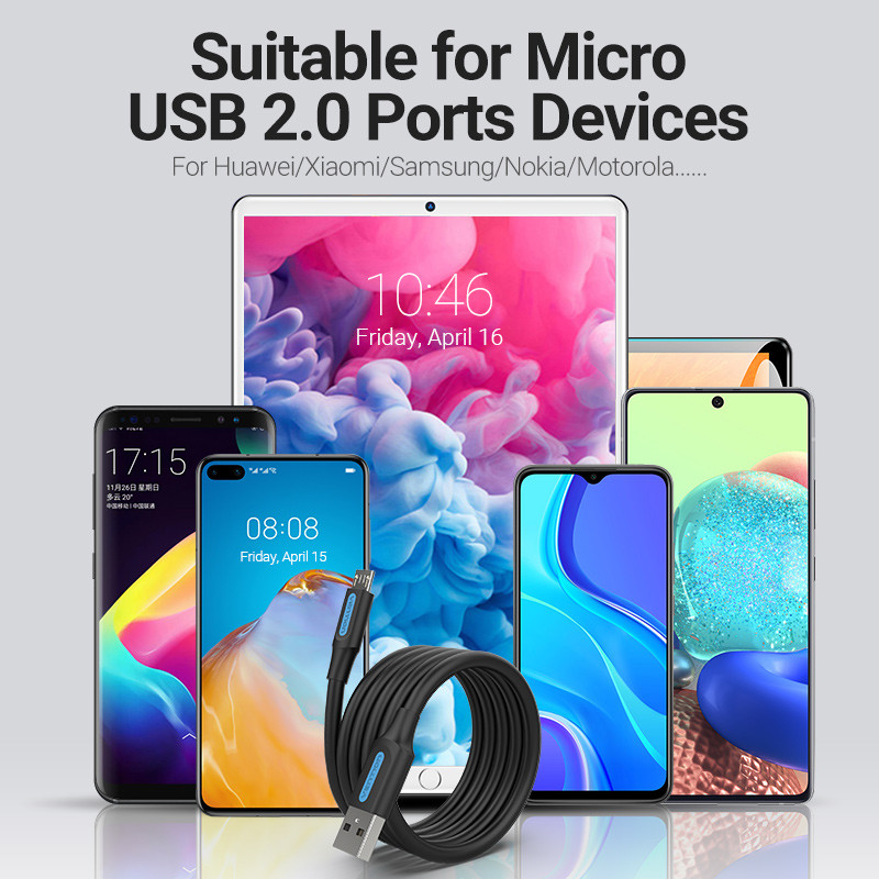 Vention Micro USB kábel 3A gyorstöltő USB adatkábel 2M 3M Samsung Xiaomi Huawei Android mobiltelefon USB töltőkábel