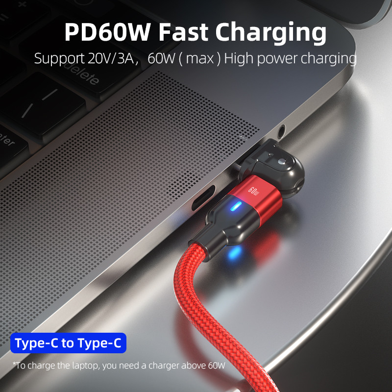 AUFU 180 Rotate PD 60W USB Type C kábel QC3.0 Fast Charge adatkábel Macbookhoz Samsung Xiaomi USB C kábel Huawei P40-hez
