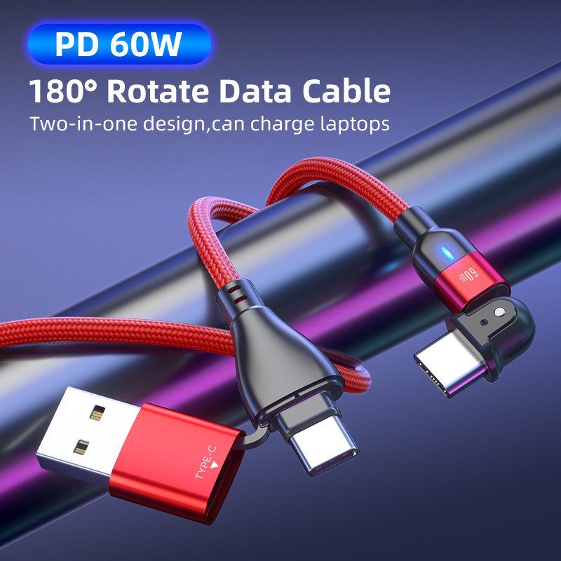 AUFU 180 Rotate PD 60W USB Type C kábel QC3.0 Fast Charge adatkábel Macbookhoz Samsung Xiaomi USB C kábel Huawei P40-hez